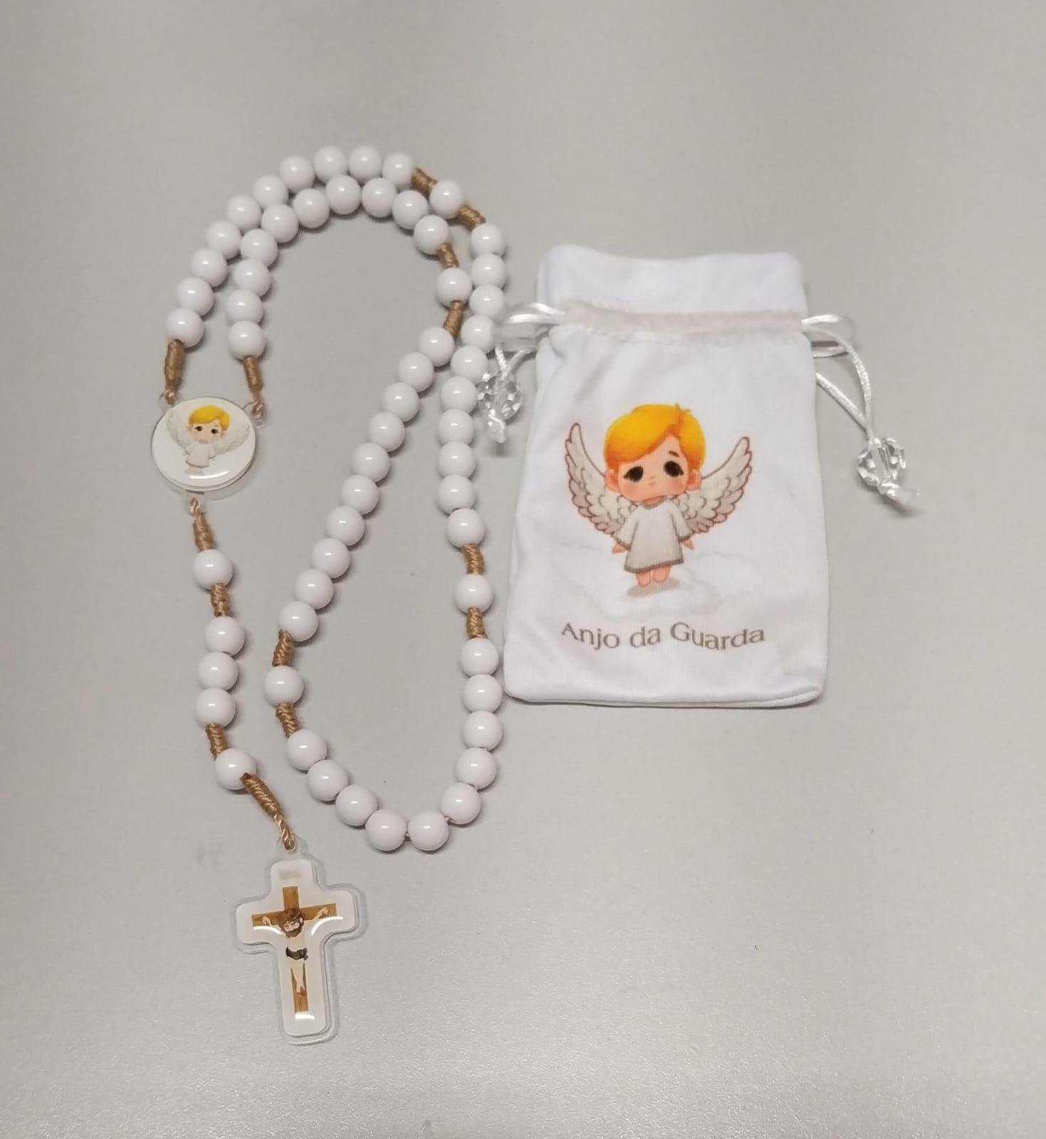 imagem de Terço infantil Anjo da Guarda branco com saquinho