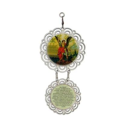 imagem de Adorno Mandala de Porta São Miguel Arcanjo Flor de Madeira 2 Medalhas 22,5 x 10,5