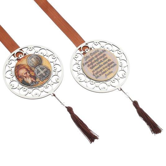 imagem de Escapulário de Porta de São Bento com Borda Vazada - Marrom