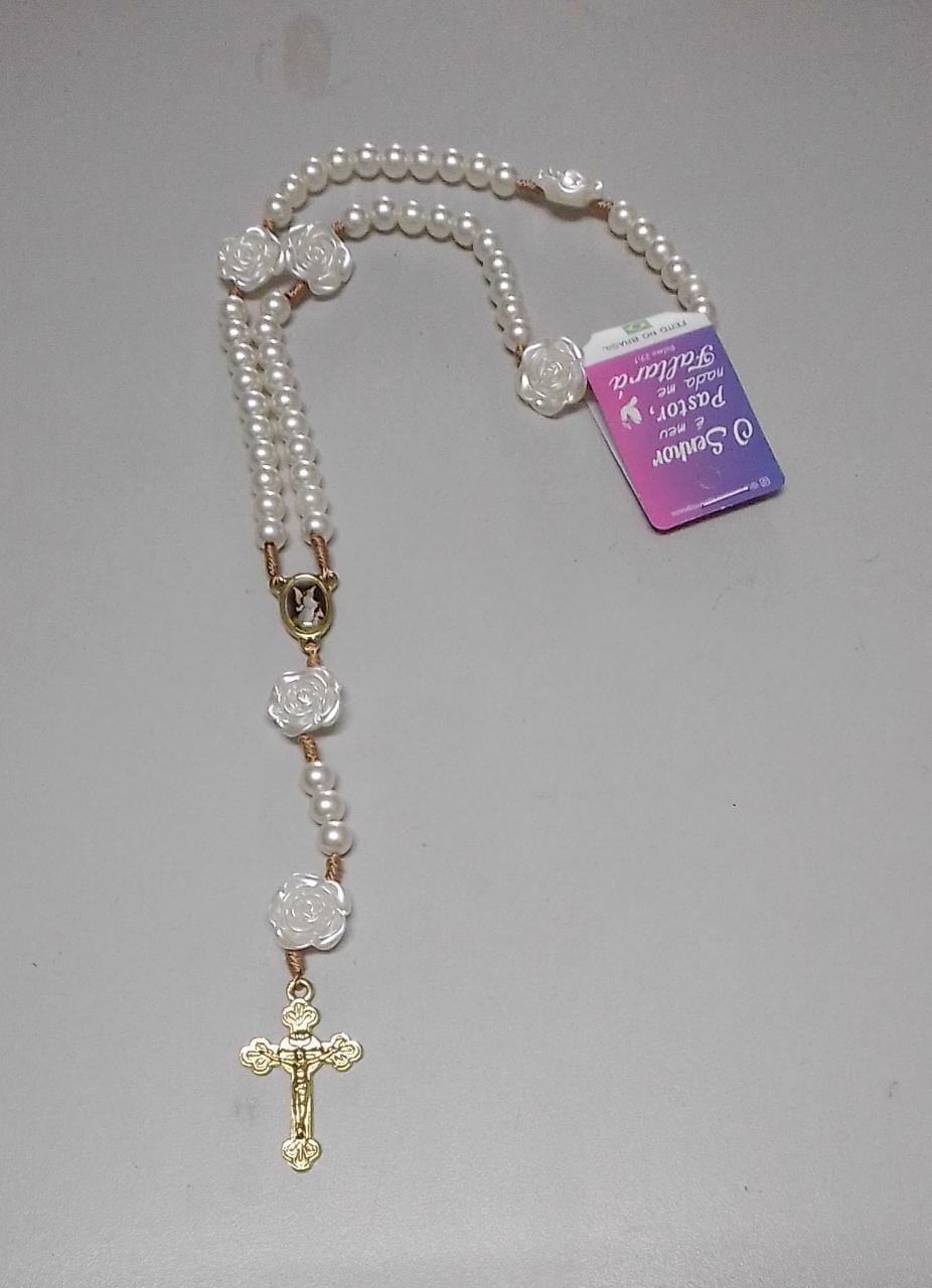 imagem de Terço Pérola branca Pai nosso flor - Anjo da Guarda