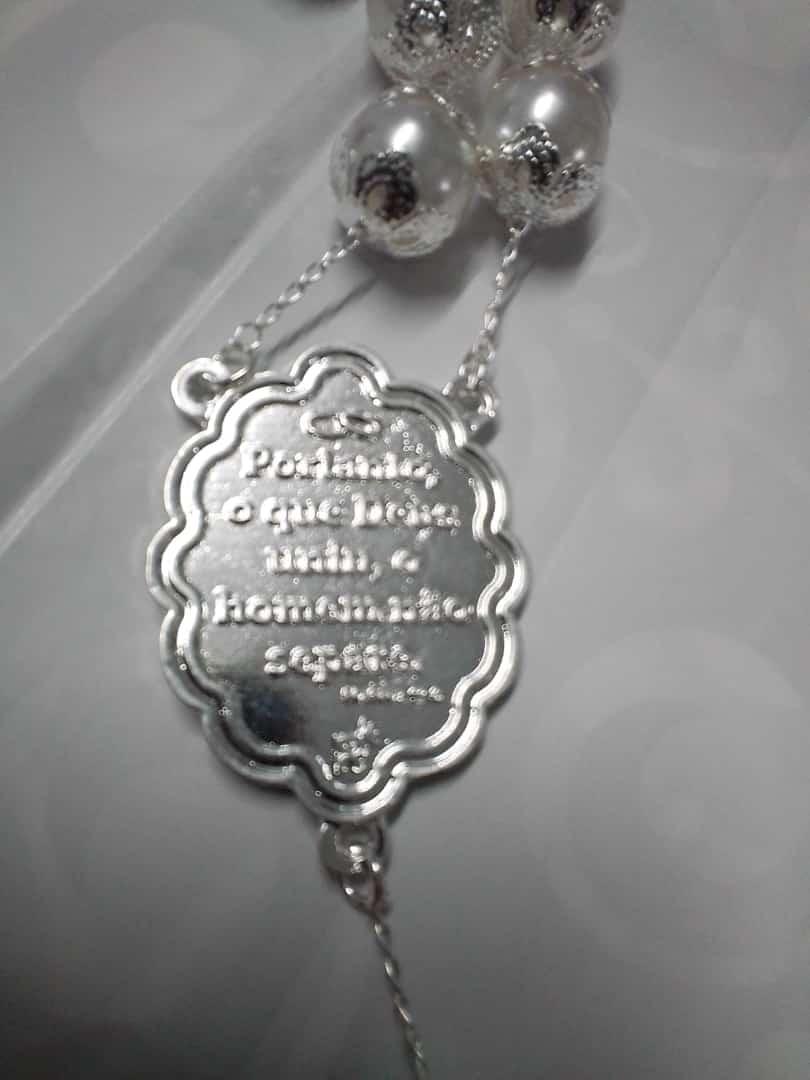 imagem de Terço de noiva pérola prata com strass