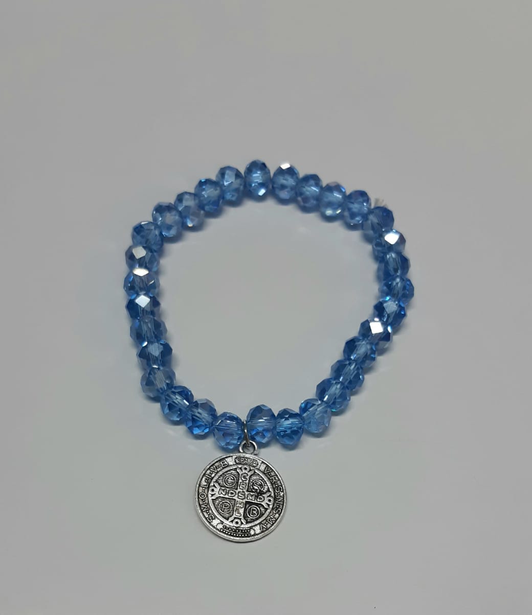 imagem de Pulseira São Bento de miçangas cristal -  Azul claro