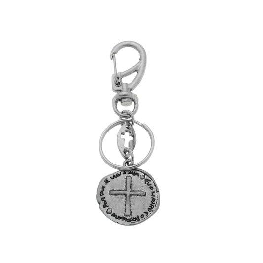imagem de Chaveiro com Medalha das Duas Cruzes e Mosquete em Metal - Prata