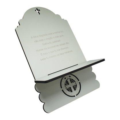 imagem de Porta Biblia MDF Branco com Medalha e Oração de São Bento - 33 cm x 20 cm