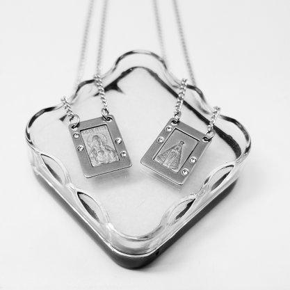 imagem de Escapulário Inox Strass Relevo Fosco Nossa Senhora Aparecida