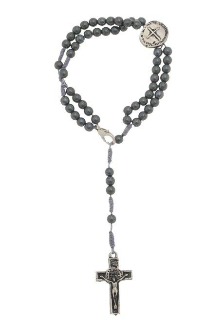 imagem de Terço de pulso Medalha das duas Cruzes em hematita