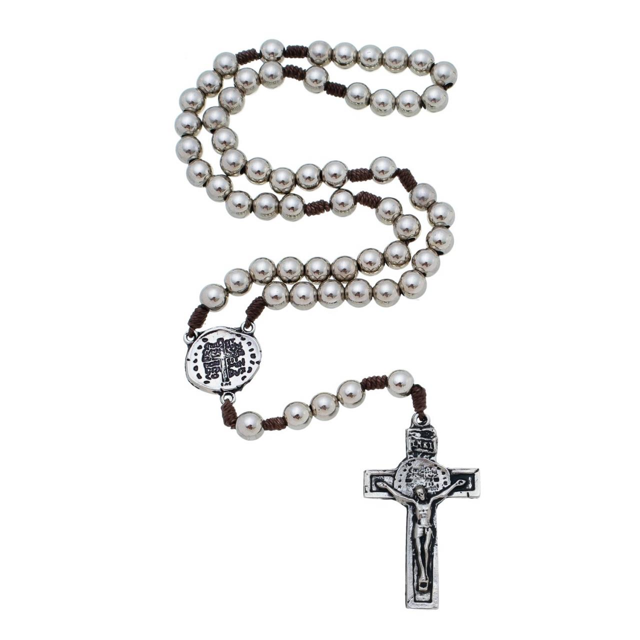 imagem de Terço Medalha das duas Cruzes - prata 8mm