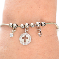 imagem de Pulseira Berloques Cruz e Zircônias Níquel