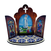 imagem de Capela de MDF Imbuia com porta vitral - Nossa Senhora de Fátima
