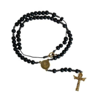 imagem de Terço Pescoço São Bento Ouro Velho Madeira Preta - 8 Mm